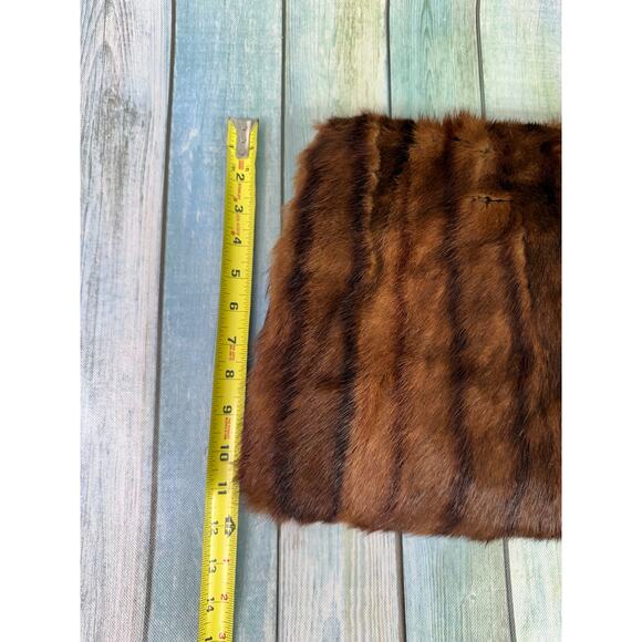Mink Muff Vintage Fur Hand Warmer Inside Pocket Brown Fur Purse Wristlet 1940's - Picture 7 of 10